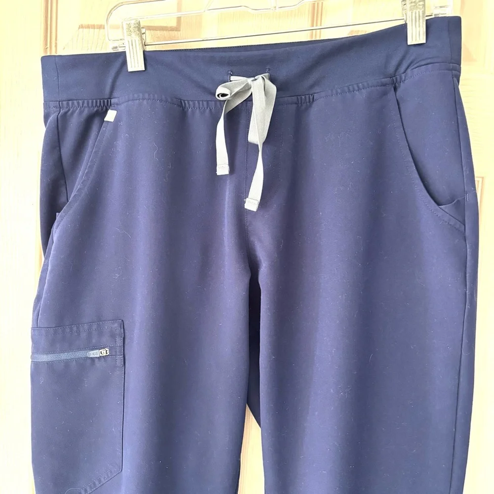 Figs Navy Zamora Joggers Scrub Pants Elastic Waist Zip Pocket SZ L T Worn 1X
